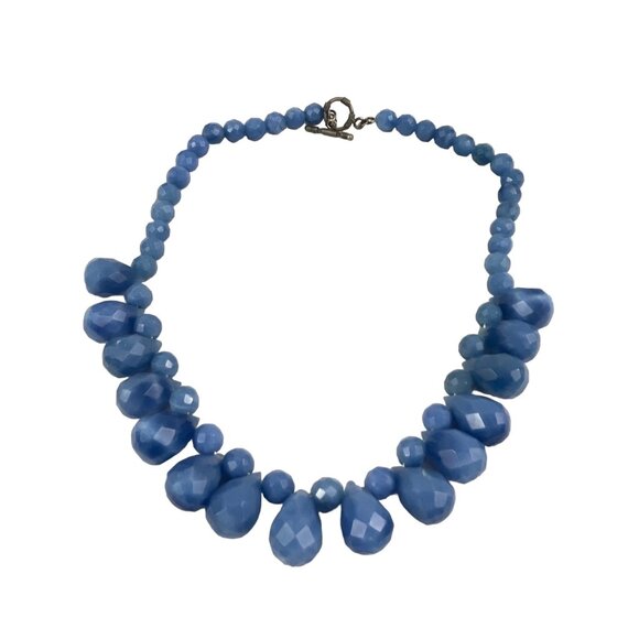 Dyed Agate Blue Faceted Bead Necklace With Toggle Clasp For Women - Picture 8 of 11